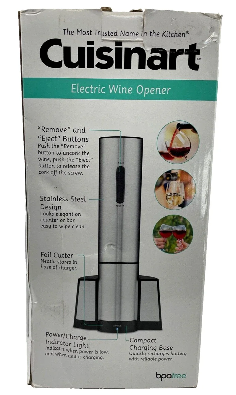 Cuisinart Electric Wine Opener Model CWO-25 with Charging Base NIB BPA Free